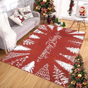 Garvee Home Merry Chrismas Area Rugs 4x6 Rug Washable Non Slip Entryway Rug Kithen Rugs Low Pile Non Shedding Xmas Tree Holiday Decor Soft Stain Resistant Carpet for Bedroom, Living Room, Entrance, Red