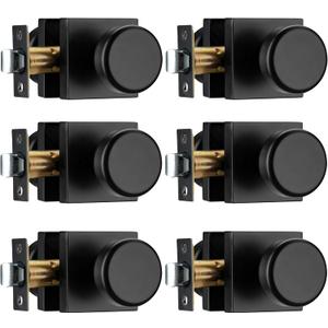 6 Pack Black Door Knobs with Square Rosette, Interior Door Handles for Bath & Bed, Heavy Duty Door Knob with Lock
