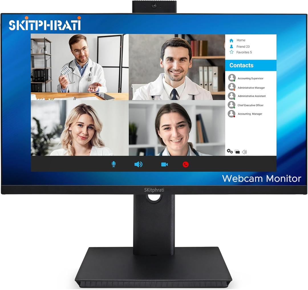 23.8 Business Webcam Monitor, 1080P IPS Screen 75HZ, Video Conference Monitor - Built-in Adjustable 5MP Webcam, Mic Array, Speakers, Eye Care, Frameless, HDMI, DP, VGA, USB 2.0