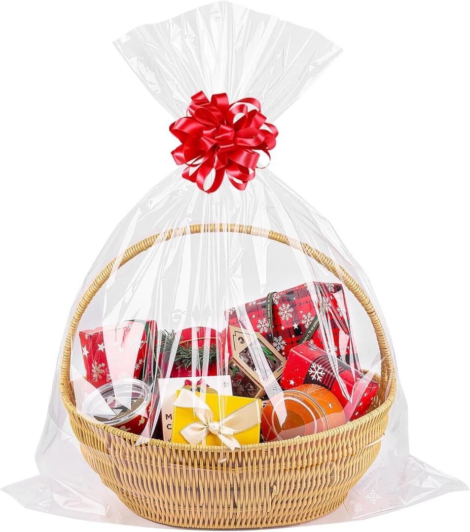 CUDICY 20pcs Cellophane Bags 18x30 Cellophane Wrap for Gift Baskets Large Clear Party Favors Clear Treat Plastic Gift Bags Packaging for Cookie