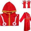 Adult Unisex Anime Men Red Hooded Jacket Cosplay Costume Long Coat Robe Cloak Cape Halloween Outfit with Gloves Hat (Large)