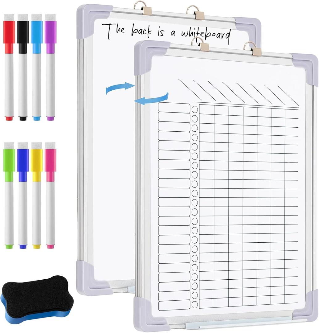 24" x 18" Magnetic Chore Chart Dry Erase Whiteboard Magnetic to Do List Chore Board with Lines Double Sided Weekly Calendar with Frame 8 Marker 1 Eraser for Family Multiple Adults