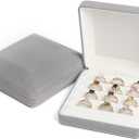 Small velvet Ring Organizer Box, Portable Rings Jewelry Holder Case, Modern Ring Storage Tray Fit for Women, Girl for Travel (grey)