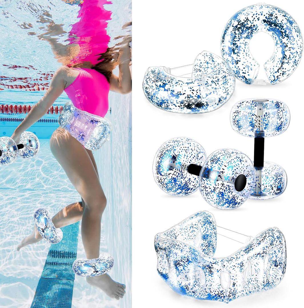 5 Pcs Water Workout Combo Set Includes PVC Water Dumbbell Weight Swimming Float Belt Soft Padded for Aerobics, Pool Fitness, Exercise (Blue)