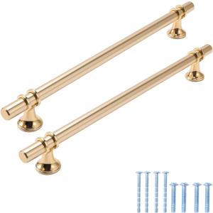5 Pack Champagne Gold Dresser Pulls - 8.82' Longer Champagne Bronze Kitchen Cabinet Handles - Hole Center 224mm - Modern Drawer Pulls - 11 Inch Decorative Hardware for Dresser Closets
