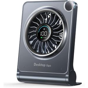 Small Desk Fan, Quiet Portable Table Fan with 100 Speeds, 12 Hrs Cooling, Strong Airflow, Digital Display, 180 Adjustable, Rechargeable Desktop Fan for Bedroom Office Cruise Travel, Black