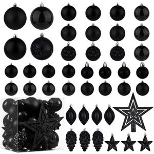 Christmas Ball Ornaments - 43pcs Shatterproof Christmas Tree Decorative Hanging Ornaments with Loop for Xmas Holiday Party Wreath Home Decoration, Black(Combo of 10 Ball and Shaped Styles)