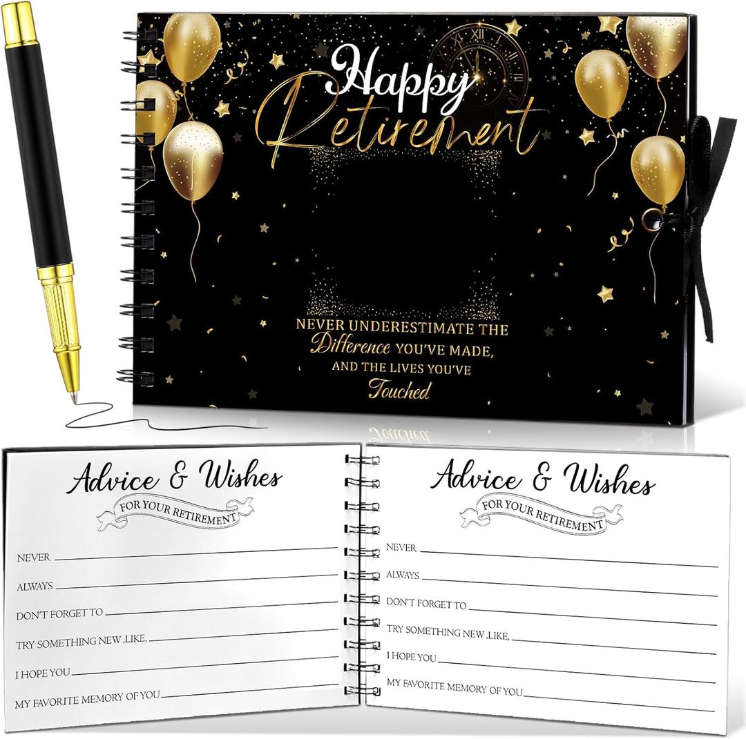 Frienda Retirement Guest Book with Signature Pen Black Gold Retirement Party Decorations Retirement Party Supplies Guest Book Retirement Gifts for Women Men Office Colleague Advice and Wishes