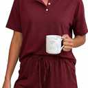 Girece Womens Pajama Sets Soft Lounge Sets Crew Neck Wine Red Pajamas Comfy Lightweight Casual Stretchy Elastic Waist with Drawstring(Wine Red,L)