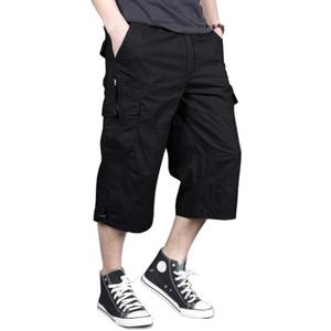 MAGNIVIT Men's Capri Long Elastic Cargo Shorts Below Knee Shorts 3/4 Cotton Cargo Casual Shorts with Multi-Pockets (Black, 34)
