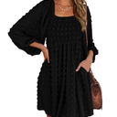 BTFBM Womens Long Sleeve Dress Vacation Square Neck Smocked Floral Swiss Dot Mini Boho Fall Wedding Guest Dresses 2025 L