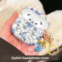 Compatible with AirPod 4,2024, The Full-Protection Shockproof Wireless Earphone case Comes with a Cute and Beautiful Strawberry Keychain Pendant, Suitable for LadiesFlowers Blue Strawberry