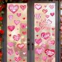 7 x 6 Sheets Valentines Day Decorations Heart Window Clings Red Pink Heart Window Glass Stickers Holiday Happy Valentine's Day Windows Decals for Home Office Party Glass Decor Supplies