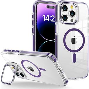 iPhone 13 Pro Case, MagSafe Compatible, Magnetic Kickstand Case for Women, Clear Purple