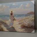 cozy country Beach Wall Art 45"x30" - Coastal Pictures Ocean Canvas Decor - Nautical Artwork Seascape Hand Painting for Girls Room, Bedroom, Sea House