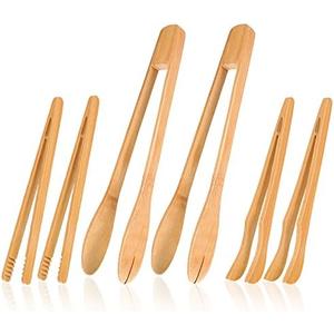 Zopeal 6 Pcs Bamboo Utensils for Cooking Wooden Toaster Tongs Long Cooking Salad Tongs for Picking up Cheese Bacon Toast Cake Fruits Bread Spaghetti for Kitchen Women Men
