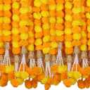Marubhumi Artificial Marigold Flower Strands Garland for Diwali Decor,5 Feet Long Strands, Garland for Decoration, Diwali Decorations for Home, Christmas Decor Wedding Decor, Yellow & Mango - 5 PCS
