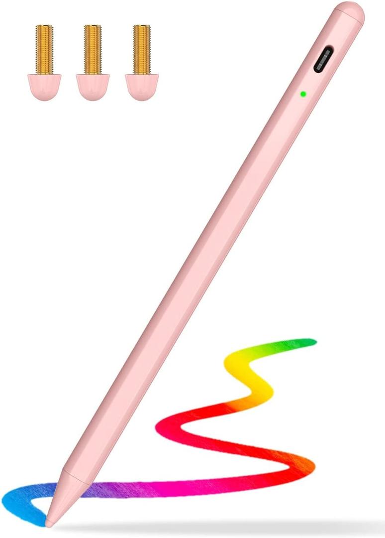 Stylus Pen for iPad with Palm Rejection, Compatible with 2018-2024 iPad Models: 6th-10th Gen, Pro 11" 12.9" (M4), Mini 5th-6th, Air 3rd-5th (M2) -Pink