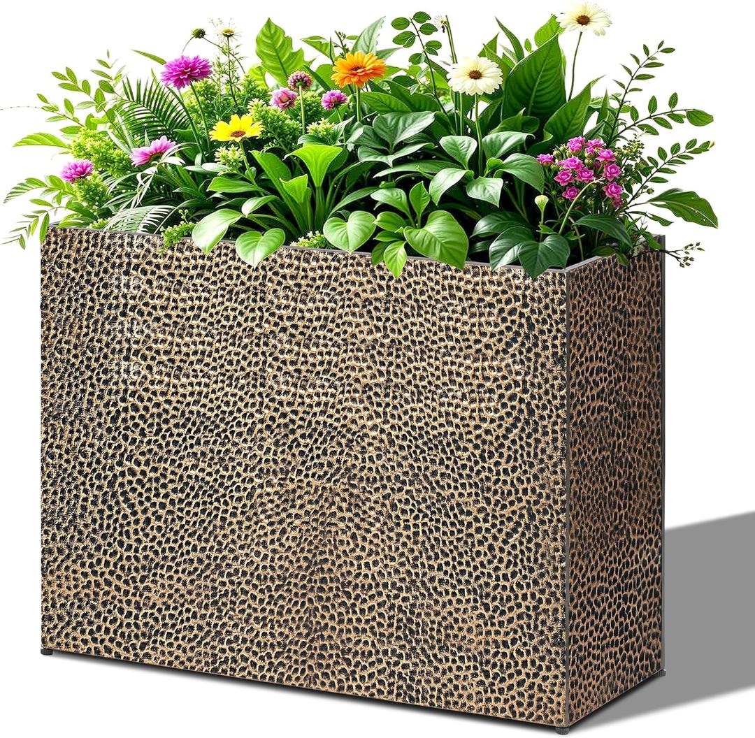 BAYN Large Rectangular Metal Garden Block Planter Box 32x12x24 Inch | Hand-Hammered, Thicken and Weather-Resistant Coating, Heavy Duty, Easy Assembly, Planter for Patio, Porch, Deck