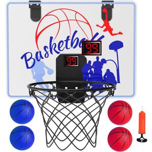 Basketball Hoop Indoor for Kids 4-12 Years Old, Over The Door Mini Hoops with 4 Balls, Scoreboard & Music Accompaniment, Cheering Sounds, Indoor Basketball Hoop Sports Toy Gift for Boys Girls
