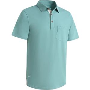 Mens Long and Short Sleeve Polo Shirts Pocket Casual Solid Cotton Blend Drop Cut Collared Polo Shirts for Men, M