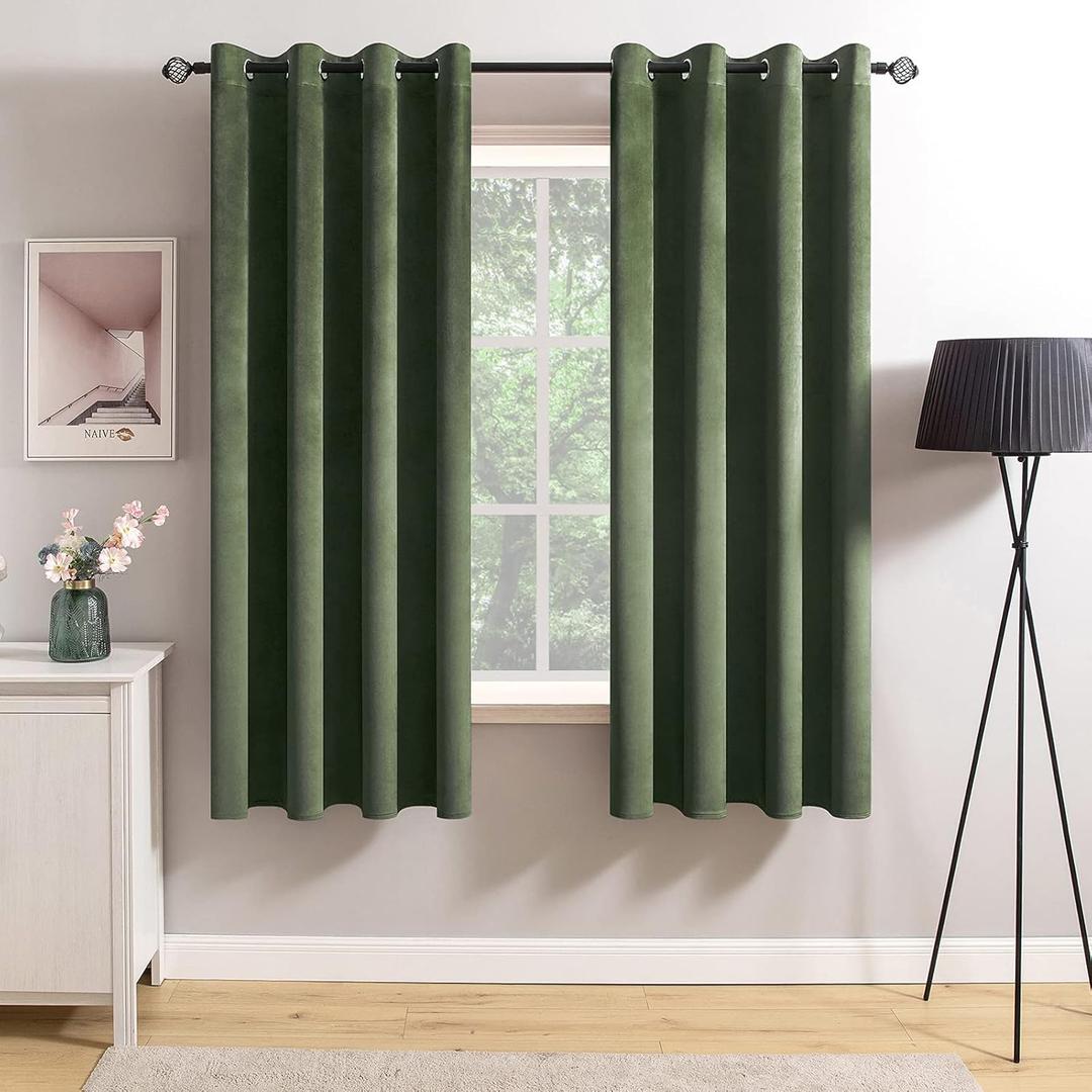MIULEE Velvet Curtains Olive Green Elegant Grommet Curtains Thermal Insulated Soundproof Room Darkening Curtains/Drapes for Classical Living Room Bedroom Decor 52 x 63 Inch Set of 2