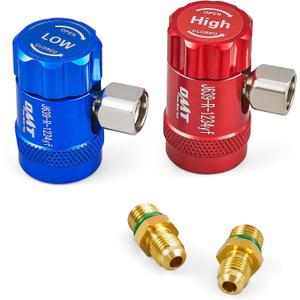 OMT R1234yf Quick Coupler, Quick Connect R1234yf Adapters & AC Hose Fitting Connectors, HP LP R1234yf Couplers for Air Conditioning Evacuation and Recharging, 1/4" Flares, Set of 2