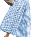 LOMON Womens Wide Leg Capri Pants Gingham Plaid Culottes Summer Elastic Waist Palazzo Trousers Bottoms with Pockets M