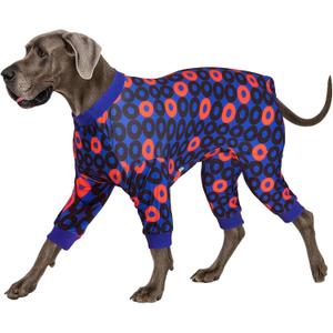LovinPet Dog Pjs for Extra Large Dogs Anti Licking Anxiety Calming Big Dog Pajamas,Lightweight Stretchy Fabric,Ring Print,Jammies for Large Dogs,Pitbull Party Clothes,Big Dog Costume XXXL