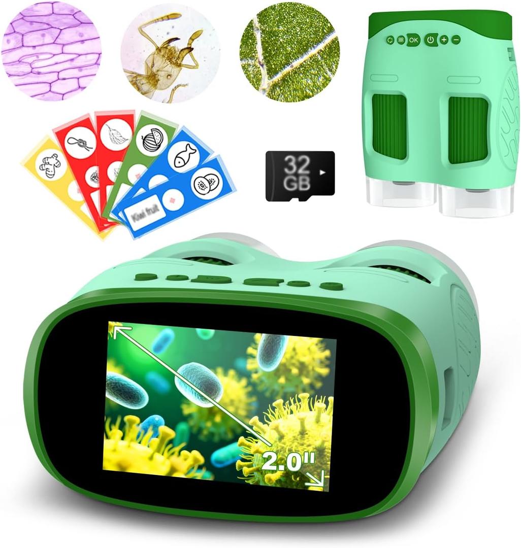 1000X Portable Microscope for Kids : 3-in-1 Camera and Telescope Toy with 6 Slides, Perfect for Indoor Outdoor Exploration, Pocket Edu Christmas Birthday Gifts for Age 3-12 Children Students
