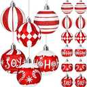 24 Pcs Christmas Ball Ornaments, 2.36 Inch Glitter Red and White Candy Cane Christmas Tree Ornaments Set Shatterproof Plastic Hanging Baubles for Xmas Tree Home Holiday Party Decorations
