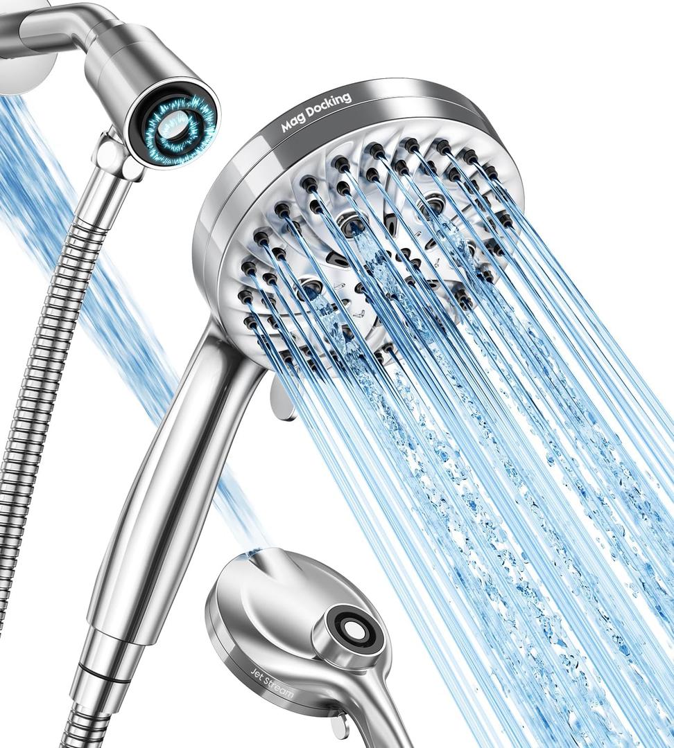 Shower head with handheld - 10 Spray - Filtered Shower Head - Strong Magnetic Holder & Adjustable Bracket-LeakProof Hose & Power Jet Cleaning - Showerhead with filters - Chlorine Removal - Chrome