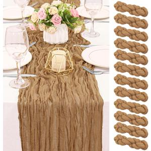 12 Pack 120 Inch Nude Cheesecloth Table Runner Boho Rustic Gauze Sheer Romantic 10 FT Long Cheese Cloth Table Runner for Bridal Baby Shower Wedding Party Birthday Holiday Home Easter Decor