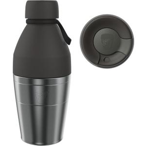 KeepCup Cup-to-Bottle Kit, 2 in 1 Reusable Water Bottle and Travel Mug, Insulated Stainless Steel Dual Opening with Leakproof Sipper Lid - 530ml Bottle to 12oz Cup - Nitro Black