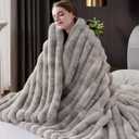 HaloRest Fluffy Faux Fur Throw Blanket King Size, Thick 1000GSM Soft Cozy Throw Blankets for Bed, Plush Striped Warm Fuzzy Blanket for Couch LivingRoom Home Decor & Gifts(90"x 104", Tie-dye Grey)