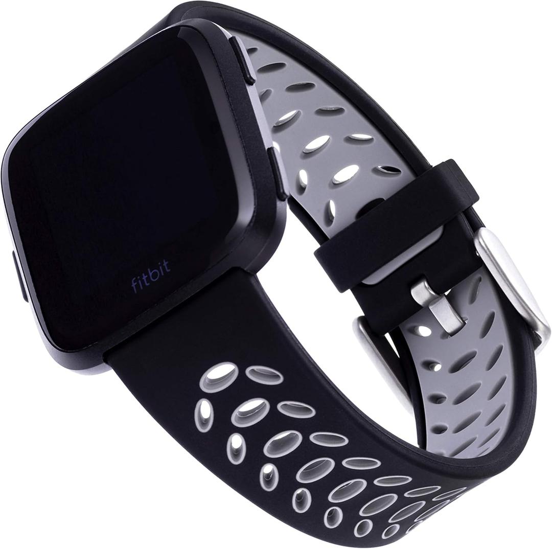 WITHit Designer Replacement Band for Fitbit Versa/Versa 2  Secure, Adjustable, Fitbit Watch Band Replacement with Magnetic Closure, Fits Most Wrists (Black/Gray Sport Silicone)