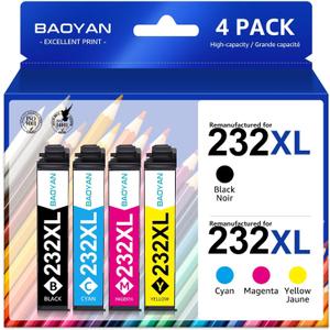 232XL Ink Cartridges for Epson Printer Remanufactured for Epson 232XL Ink Cartridges Combo Pack for Expression Home XP-4200 XP-4205 Workforce WF-2930 WF-2950 XP4200 WF2950 (Black Cyan Magenta Yellow)