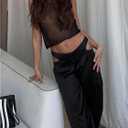 MakeMeChic Women's Crochet Sheer Tank Cover Up Crew Neck Sleeveless Knit Going Out Crop Tops (L)