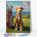 Aeontinity Labradoodle Dog Golf Sport Framed Canvas DIY Paint by Numbers Kit Bar Cafe Cave Home Room Wall Bathroom Porch Patio Decor Gift, 16 x 12 Inch