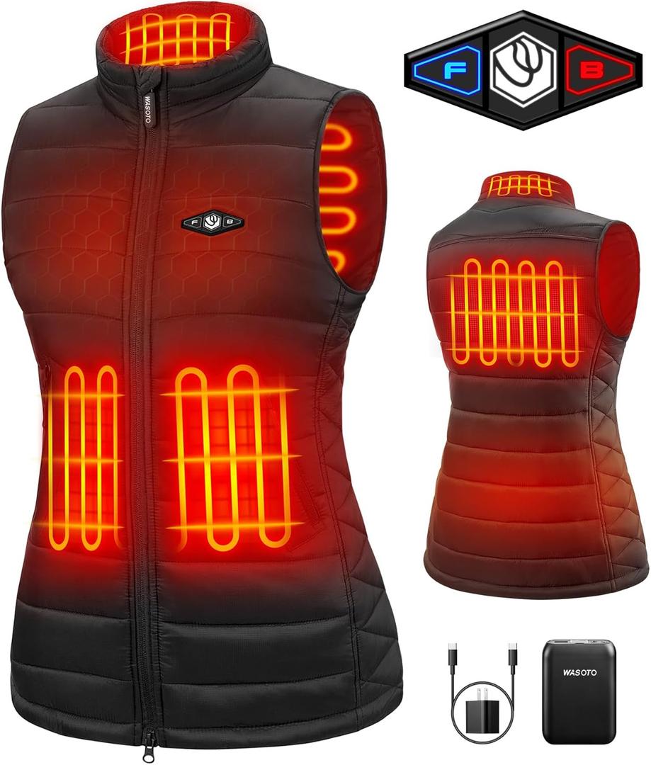 WASOTO Heated Vest Women With 16000 mAh Battery Pack Charger Included Washable Rechargeable For Indoor Outdoor Work Cycling (Large, Black)