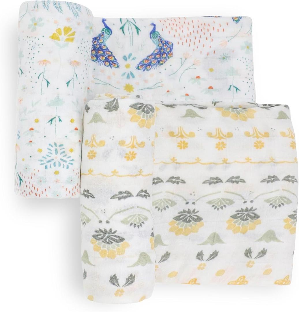 Little Unicorn Cotton Muslin Swaddle Blanket Set | Set of 2 | 100% Cotton | Super Soft | Newborns and Infants | Large 47 x 47 | Machine Washable (Peacock)