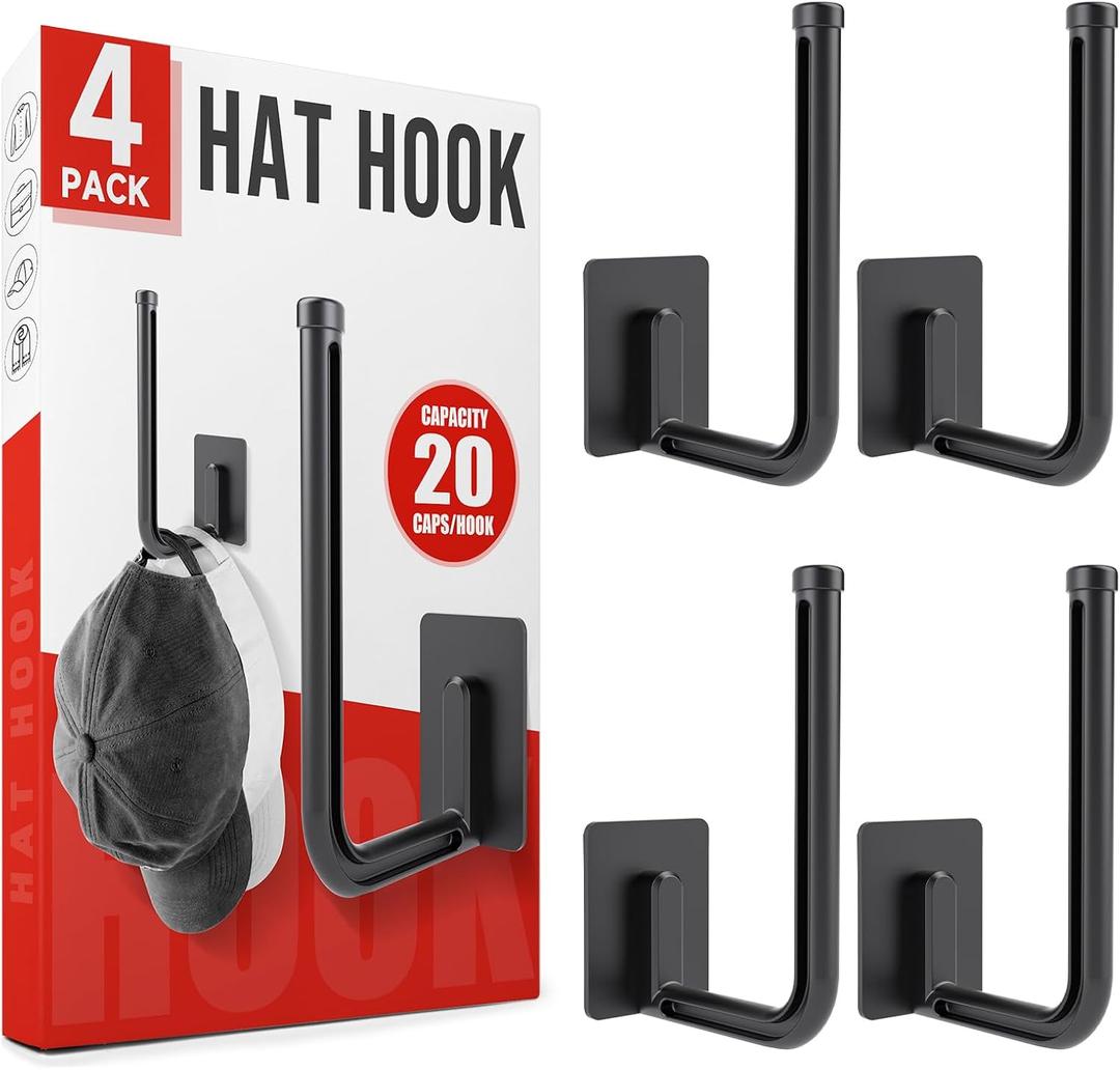 OWLMATE Hat Organizer for Baseball Caps Hat Rack for Wall Hat Hooks Hat Storage Holder for Closet Door Adhesive/Drill Mount 4 Pack