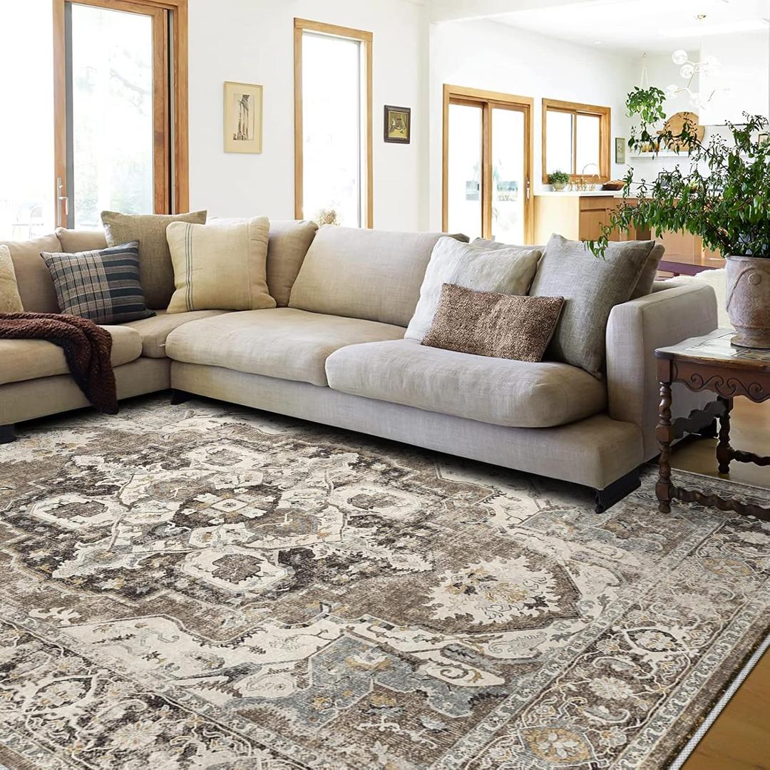 YOUFORTONG Washable 8x10 Area Rugs: Rugs for Living Room Ultra Soft Carpet for Bedroom Waterproof Rug Non Slip Rugs for Hardwood Floors (Beige, 8x10) (8ft x 10ft)