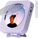 CD Player Portable Bluetooth Desktop CD Player for Home, Mini Cute CD Players for Kids, Built-in Dual Speakers and LED Display with Remote Control, Supports CD/FM Radio/USB/AUX/Timer/Repeat (Purple)