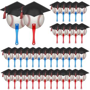 Geelin 36 Pcs Baseball Graduation Party Favors Handheld Fans Double Sided Grad Cap Plastic Graduation Fans Bulk with Handles for Team Gift Baseball Party Favor Grad Photo Booth Props