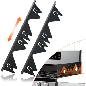 Stainless Steel Stove Gap Covers (2PCS),Stove Gap Filler,Range Trim Kit,Stove Guard for Kitchen Oven Gap Between Stovetop and Counter,Easy Clean Heat Resistant,Adjustable Length 13.8'' to 27.5'',Black
