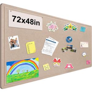 Foldable Large Bulletin Board, 72x48 Inches Cork Board Alternative, Large Felt Board Decorative Pin Board for Wall, Foldable Photo Board Self-Adhesive Vision Board with 36 Pushpins Khaki