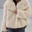 ZESICA Women's Winter Faux Fur Coats Fluffy Jacket 2026 Trendy Long Sleeve Lapel Shaggy Warm Outerwear with Pockets (M)