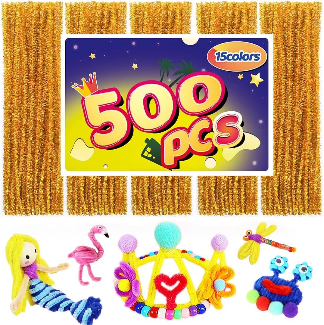 Pipe Cleaners, Pipe Cleaners Craft, Arts and Crafts, Crafts, Craft Supplies, Art Supplies (500 Golden Glitter Pipe Cleaners) (Medium)