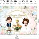 Nuestra Primera Comunin Backdrop 7x5ft Baptism God Bless First Holy Communion Background Party Decorations Blue Pink Floral Christening Banner Photo Booth Props